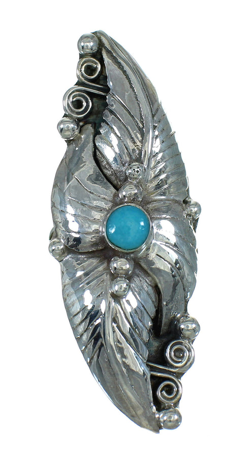 Southwestern Authentic Sterling Silver And Turquoise Scalloped Leaf Ring Size 5-3/4 YX89551